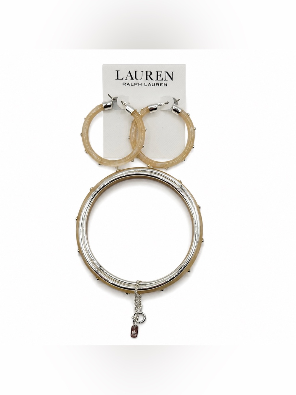 Lauren Ralph Lauren Hoop Earrings & Bangle Bracelet Set Neutral Resin Silver